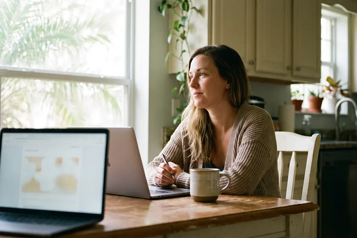 Someone answering the coverage questions on a laptop at their kitchen table